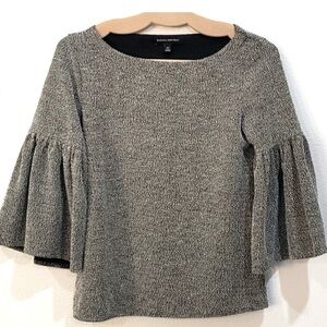 Banana Republic Bell Sleeve Tweed Top Grey Black Size XS
